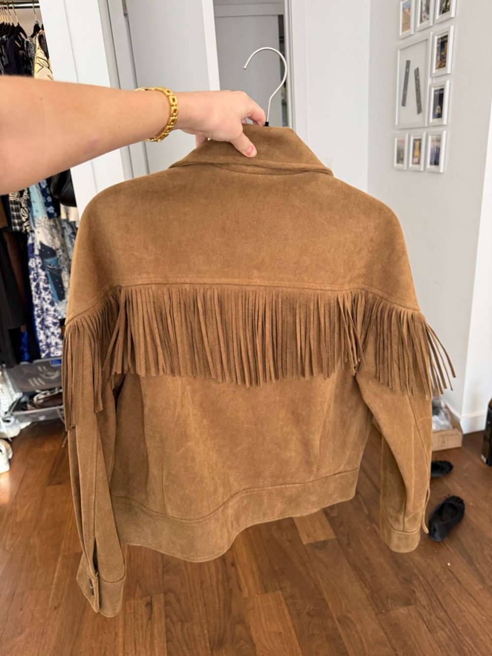 Zara Suede Fringe Jacket in Cognac Brown - Picture 3 of 4